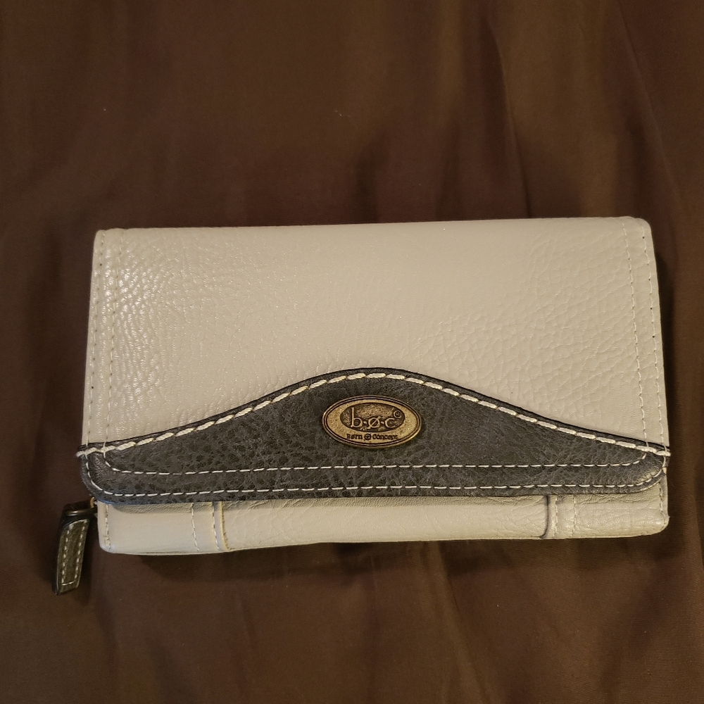 BOC Light Gray & Brown Trifold Checkbook Wallet Clutch Purse